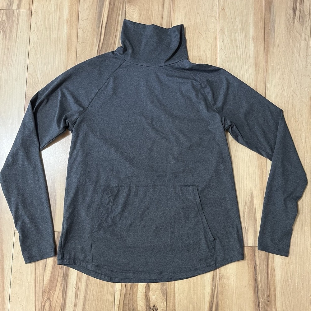 Eddie Bauer Women Sz M Active Funnel Neck Long Sleeve Shirt Gray Hiking Paddling